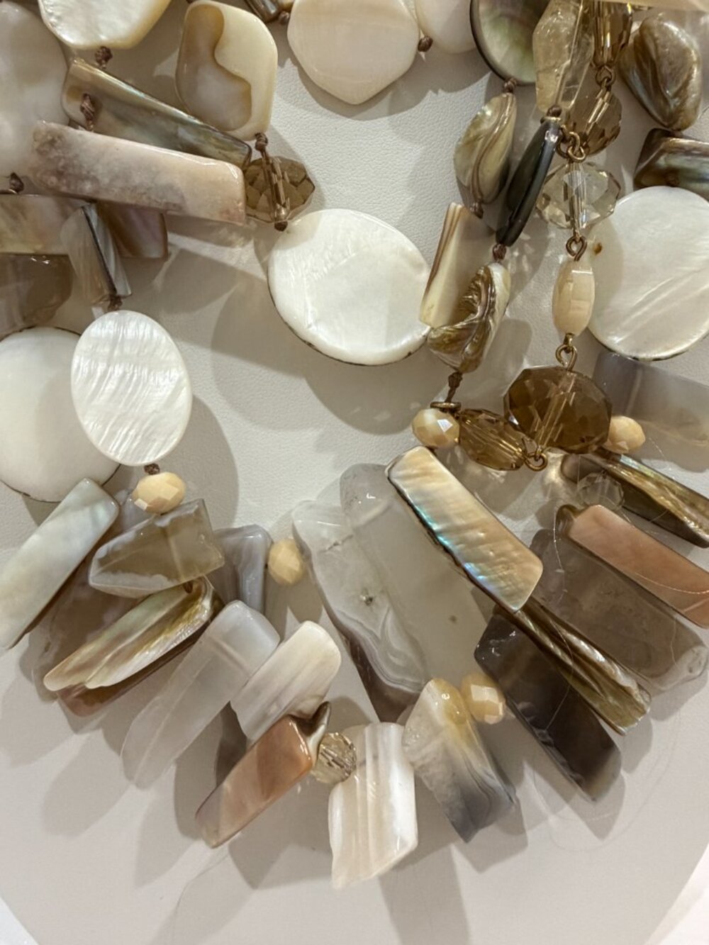 Chicos Collectibles Natural Mother of Pearl Shell Quartz Multi Strand Necklace - Picture 9 of 15